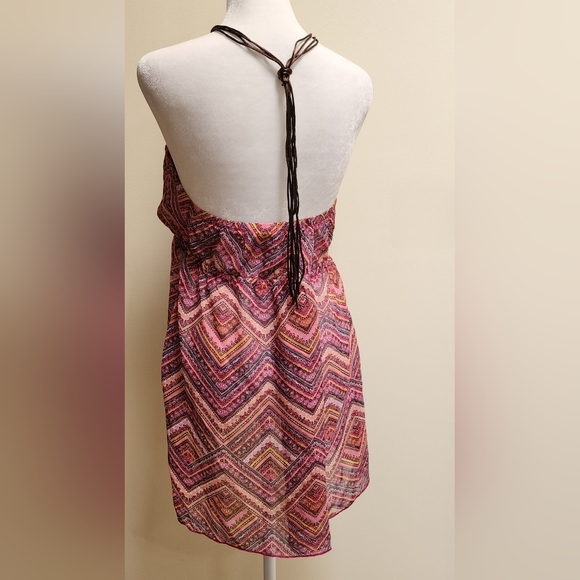 Sheer Beaded Halter Top Tribal Print Size Juniors XL (15-17) - Picture 2 of 8